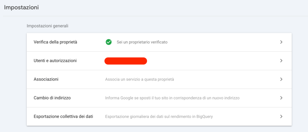 impostazioni aggiunta utenti search console