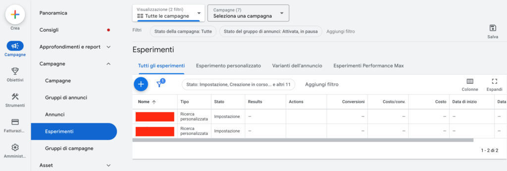 esperimenti google ads 2024